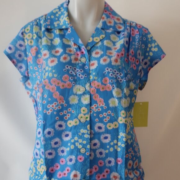NWT Womens The Cat's Pajamas Cerulean Floral Blue Multi 2 Pc Set Top Bottom L - Picture 7 of 15